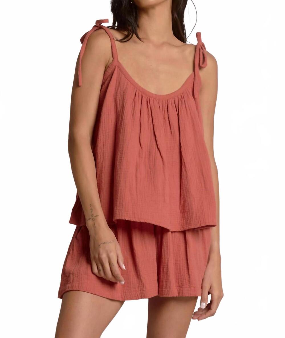 NEW ELAN flowy top with ties straps in cayenne